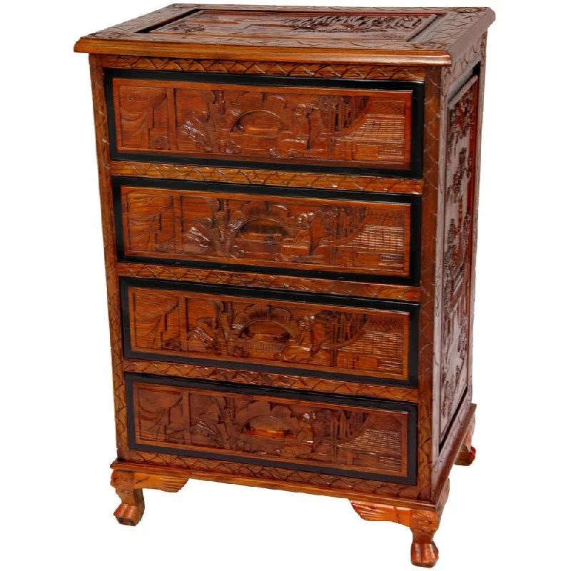 Handmade Wood Carved Two-tone Four Drawer Chest (China)