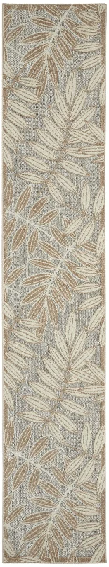 12' Runner Floral Indoor / Outdoor Runner Rug - Gray / Ivory