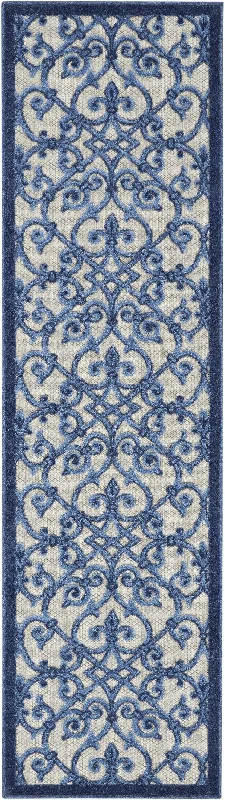 2' X 10' Floral Indoor & Outdoor Area Rug - Blue / Gray