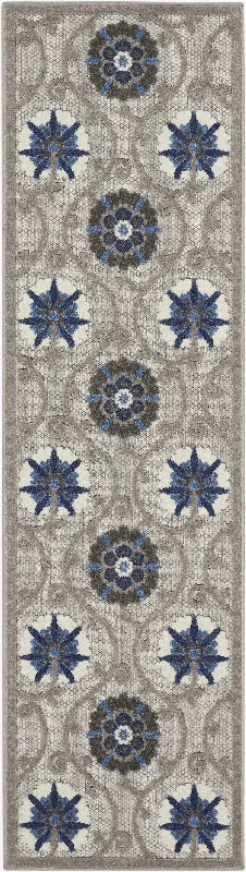 2' X 10' Floral Outdoor / Indoor Area Rug - Blue / Gray