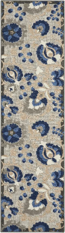 2' X 10' Floral Outdoor & Indoor Area Rug - Blue / Gray