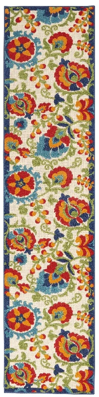 2' X 10' Floral Outdoor / Indoor Area Rug - Green / Ivory