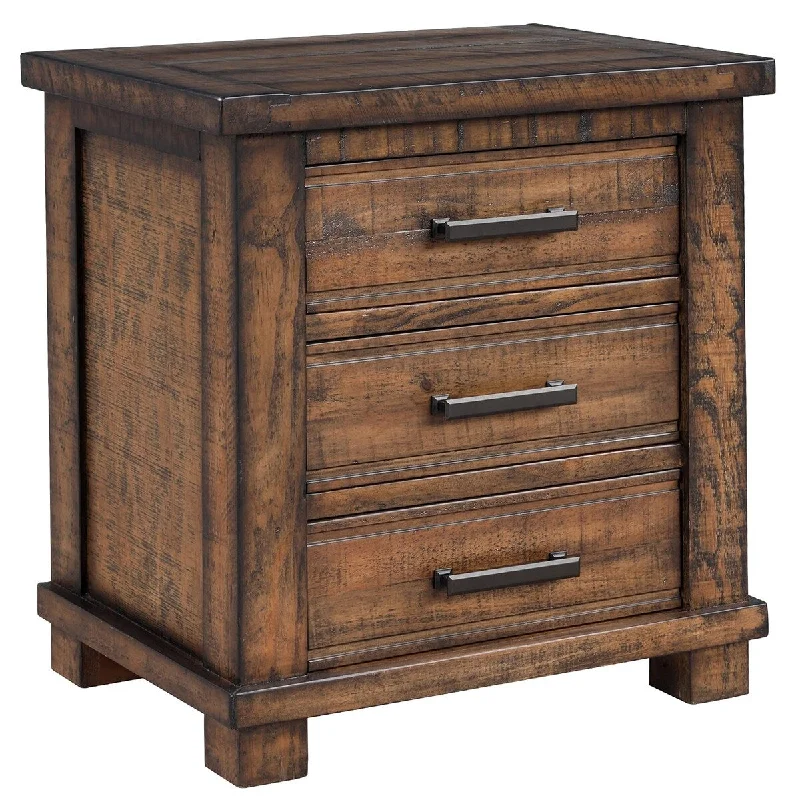 3-Drawer Storage Wood Cabinet, Solid Wood Farmhouse Nightstand, Fully Assembled Nightstand Drawer Chest Side Table