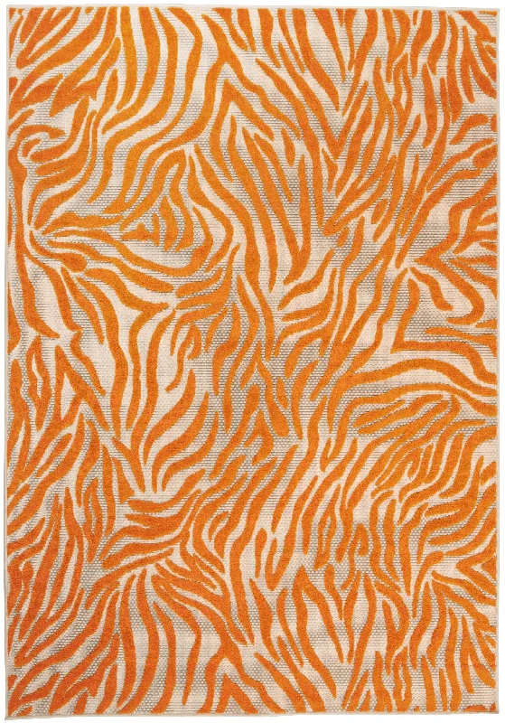 4' X 6' Abstract Stain Resistant Indoor / Outdoor Area Rug - Orange / Ivory