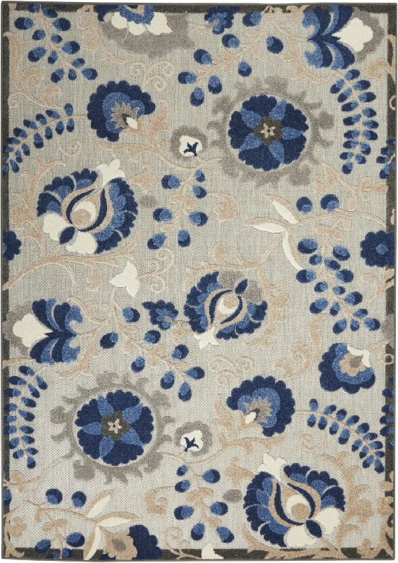 4' X 6' Floral Area Rug Indoor & Outdoor - Gray / Blue