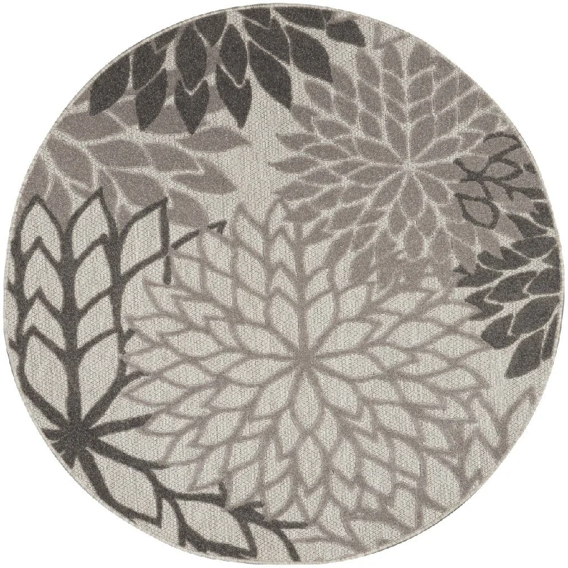 5' Round Round Floral Indoor / Outdoor Area Rug - Gray