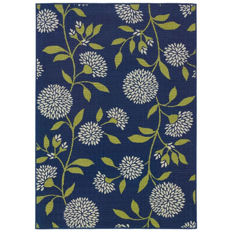 5' X 5' Floral Indoor / Outdoor Area Rug - Blue / Green