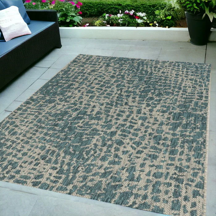 5' X 8' Animal Print Outdoor Area Rug - Teal