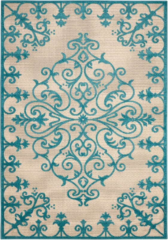 5' X 8' Indoor / Outdoor Area Rug - Aqua Damask