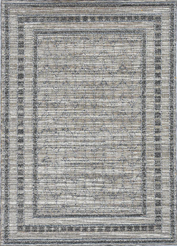 5' X 8' Machine Woven UV Treated Bordered Indoor / Outdoor Area Rug - Gray