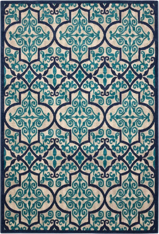 5' X 8' Moroccan Indoor / Outdoor Area Rug - Blue / Ivory