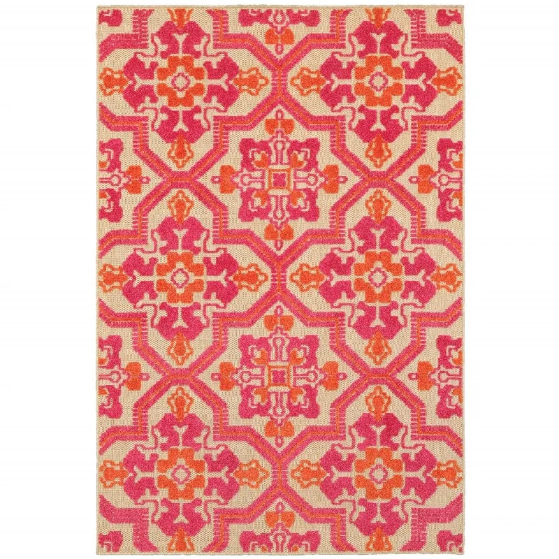 5' X 8' Moroccan Indoor / Outdoor Area Rug - Pink / Orange