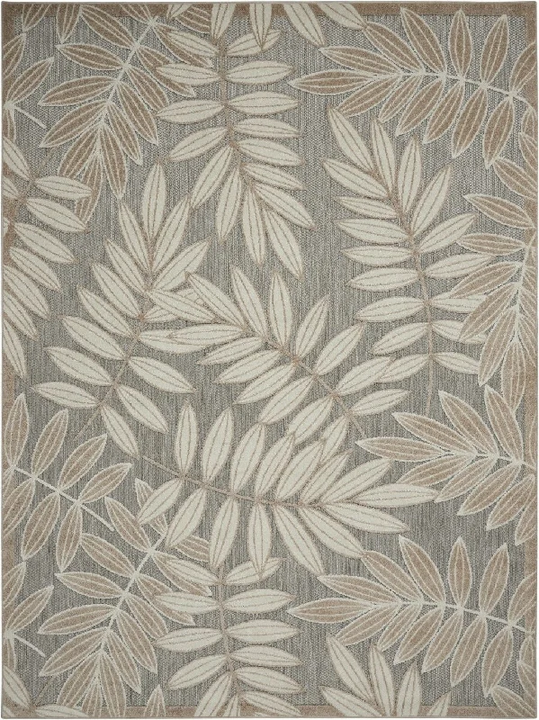 6' X 9' Floral Stain Resistant Indoor / Outdoor Area Rug - Gray / Ivory