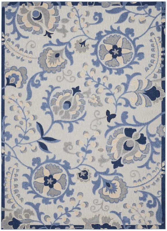 7' X 10' Floral Outdoor / Indoor Area Rug - Blue / Gray