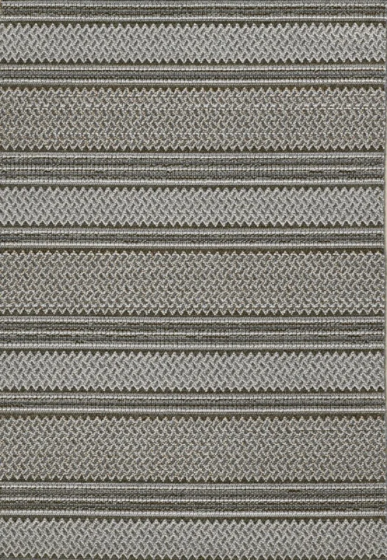 8' Machine Woven UV Treated Awning Stripes Indoor / Outdoor Runner Rug - Gray