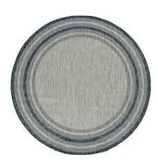 8' Machine Woven UV Treated Bordered Indoor / Outdoor Round Area Rug - Gray Denim