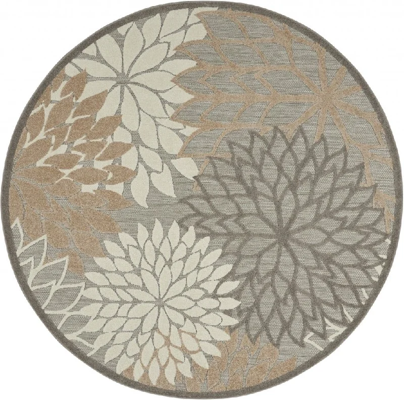 8' Round Round Floral Indoor Outdoor Area Rug - Dark Gray