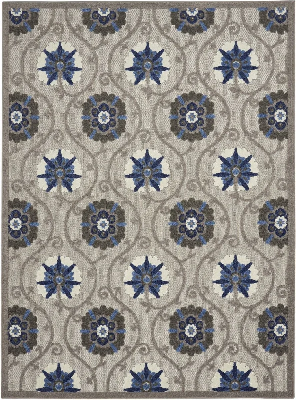 8' X 11' Floral Indoor Outdoor Area Rug - Blue / Gray