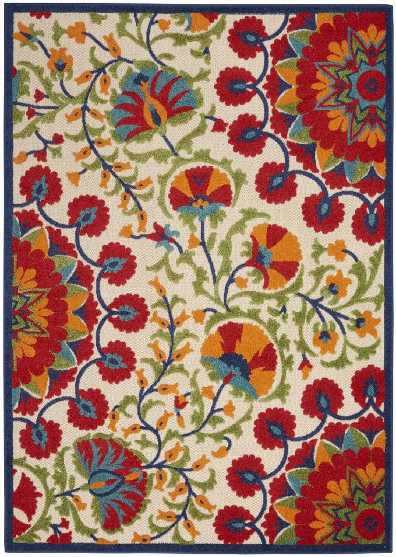 8' X 11' Floral Indoor / Outdoor Area Rug - Red / Multicolor