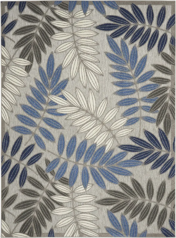 8’ X 11’ Leaves Indoor / Outdoor Area Rug - Gray / Blue