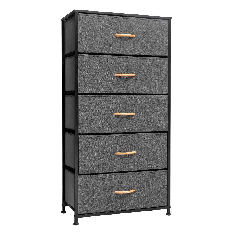 Fabric Five Drawer Chest - Gray / Black