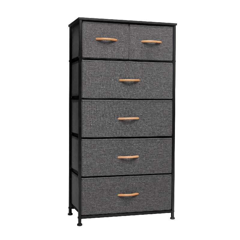 Fabric Six Drawer Chest - Gray / Black