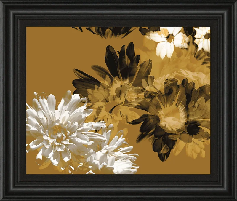 Golden Bloom I By Framed Print Wall Art - Dark Brown