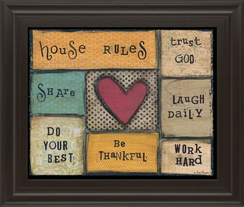 House Rules By Lisa Larson - Framed Print Wall Art - Dark Brown