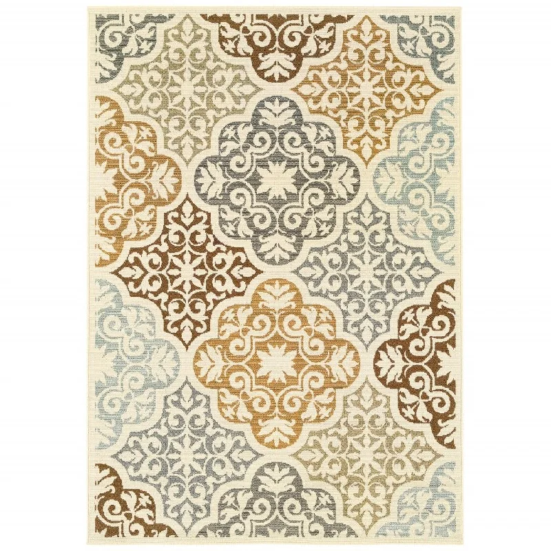 Moroccan Indoor / Outdoor Area Rug - Gray / Ivory