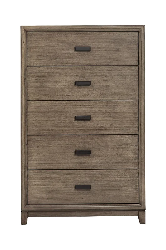 Solid Wood 5 Drawer Chest - Gray