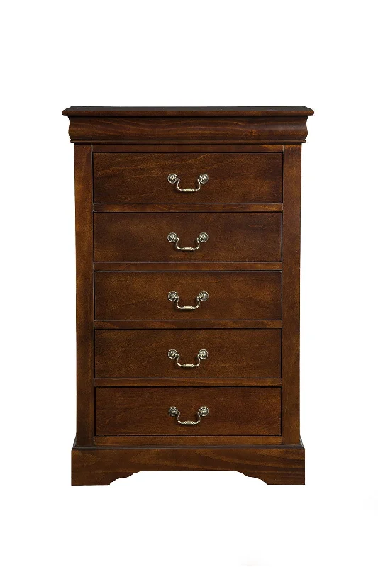 Solid Wood, Five Drawer Chest - Brown