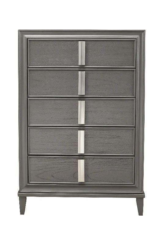 Solid Wood Five Drawer Chest - Gray