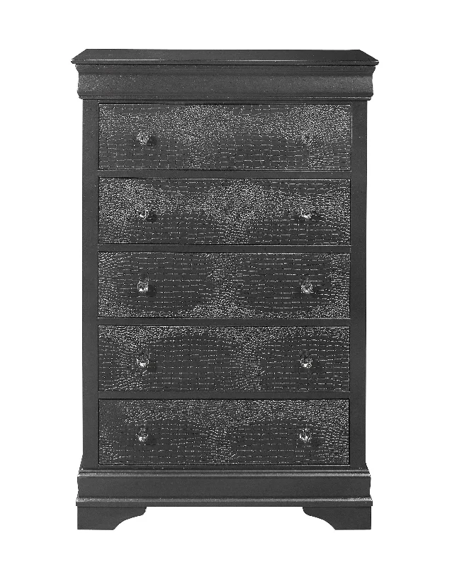 Solid Wood Five Drawer Chest - Metallic Gray