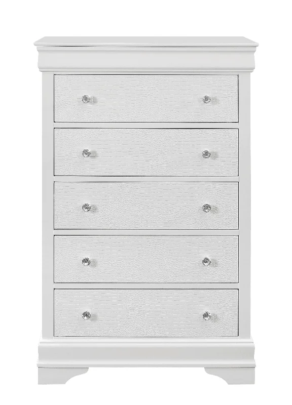 Solid Wood Five Drawer Chest - Metallic White