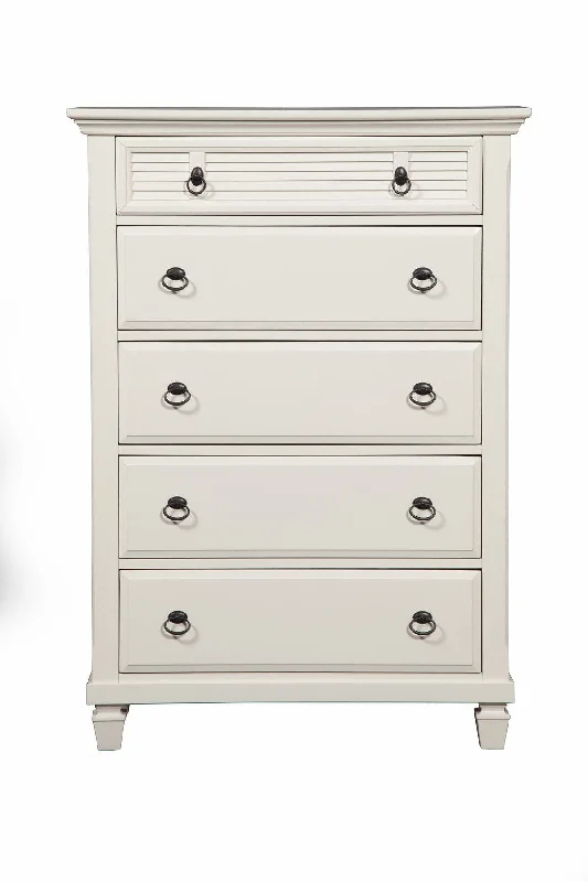 Solid Wood Five Drawer Chest - White