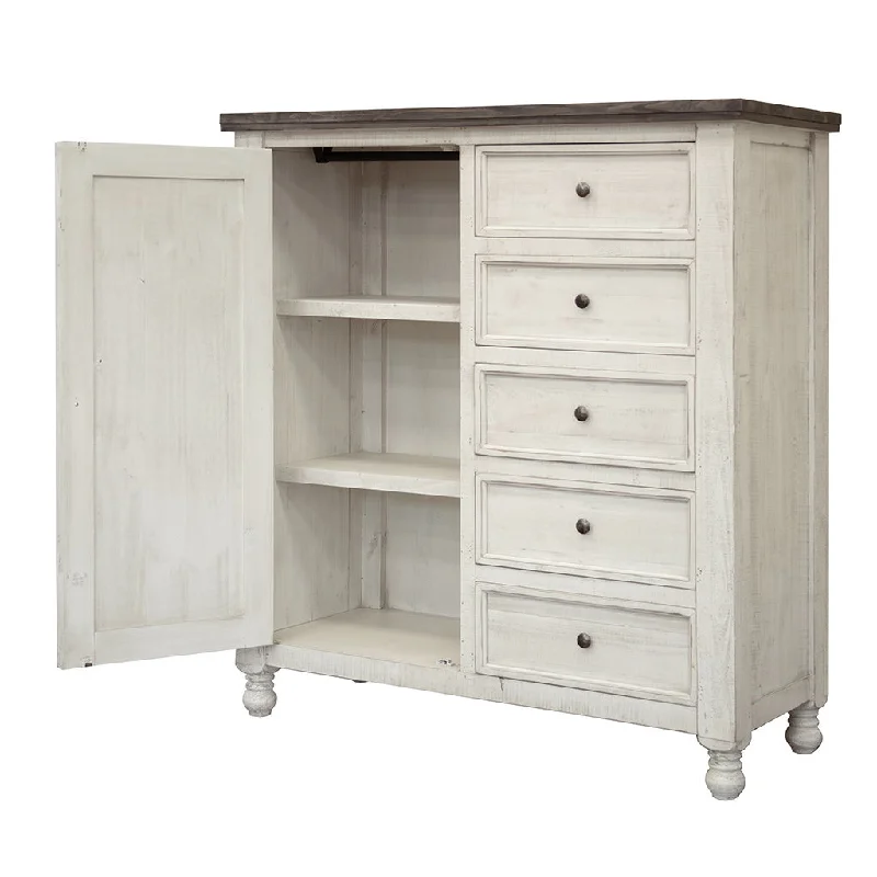 Solid Wood Five Drawer Gentlemans Chest - Gray / Ivory