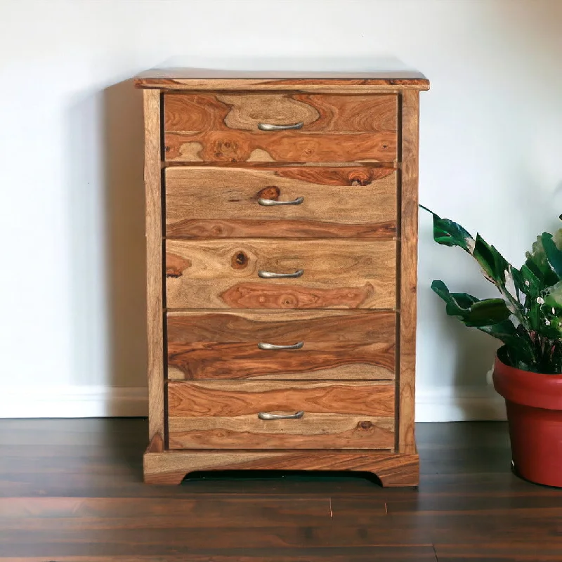 Solid Wood Live Edge Five Drawer Standard Chest - Brown