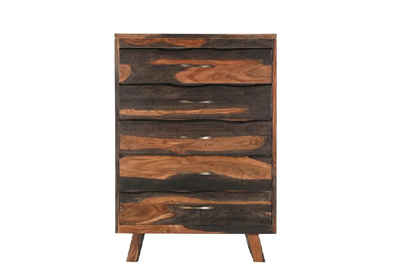 Solid Wood Live Edge Five Drawer Standard Chest - Dark Brown