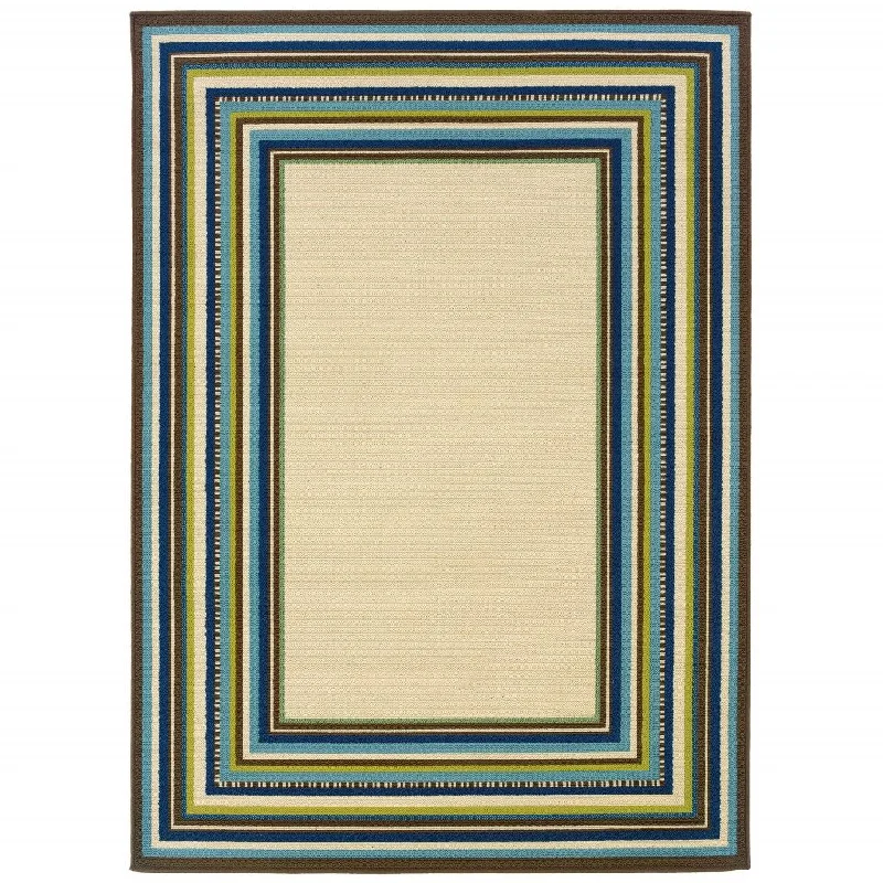 Striped Indoor / Outdoor Area Rug - Ivory / Blue