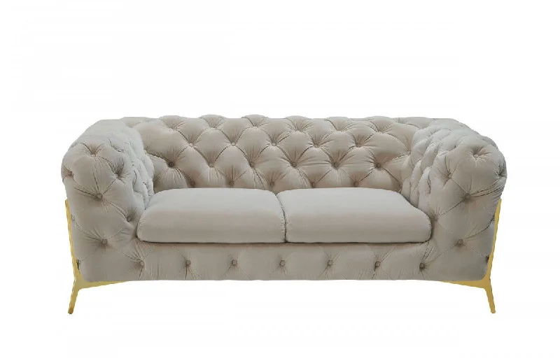 Velvet Chesterfield Loveseat - Beige / Gold