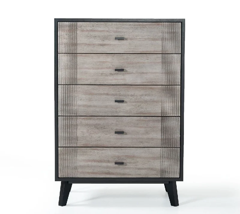 Wood Five Drawer Chest - Gray / Black