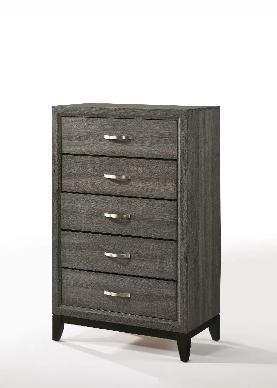 Wood Five Drawer Chest - Gray