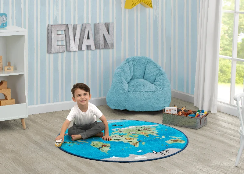 World Map Round Area Rug for Kids, 39-Inch